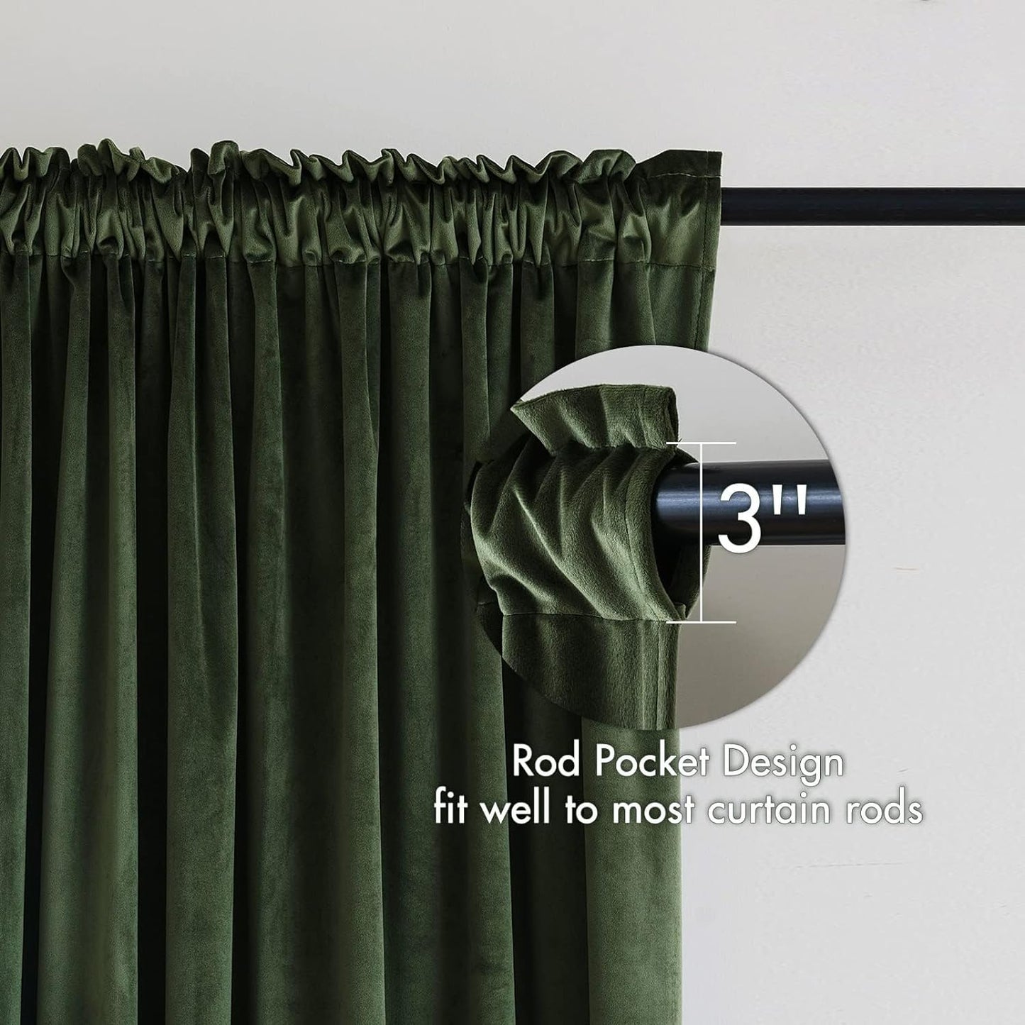 MIULEE Olive Green Velvet Curtains Thermal Insulated Blackout Curtain Drapes for Bedroom Living Room Darkening 120 Inches Long Curtains Panels Rod Pocket Set of 2
