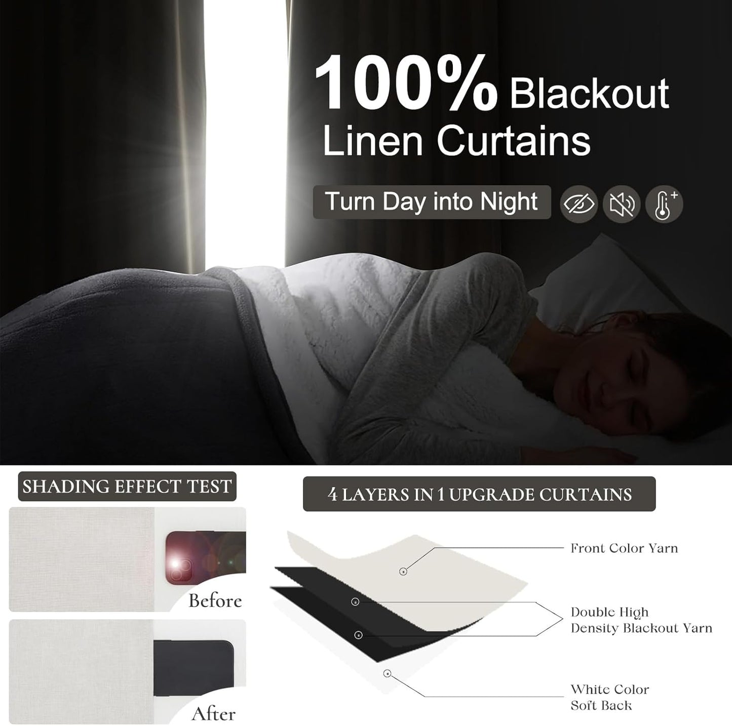 Neutral 86 Inch Nursery Blackout Window Curtains for Bedroom 86 Inches Long, Thermal Curtains for Summer Heat Blocking Linen Custom Made Drapes Pinch Pleated Back Tab Rustic (40"x86"2 Panels)