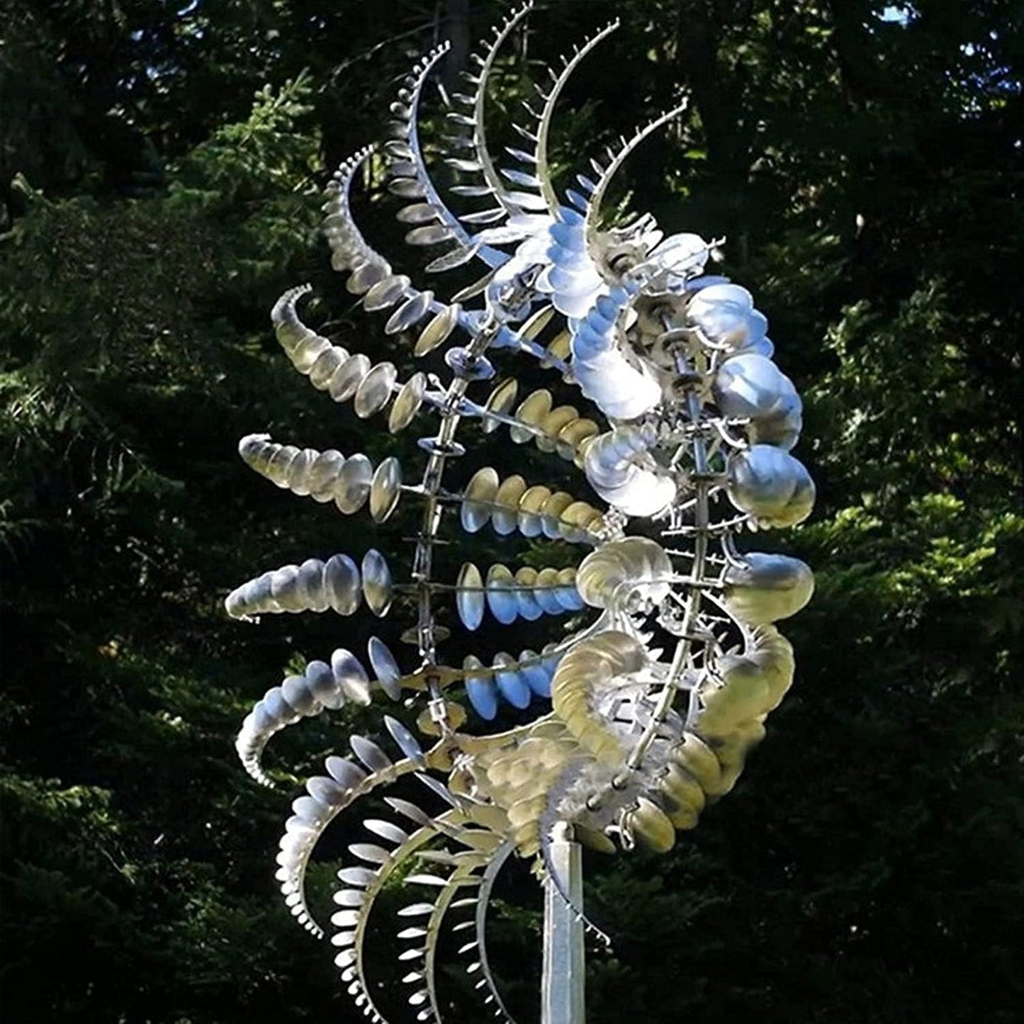 Unique and Magical Metal Windmill, 3D Wind Kinetic Sculpture, Wind Spinner Solar, Lawn Solar Wind Spinners for Yard and Garden, Wind Catchers Metal Outdoor Patio Decoration (1 PCS -Silver)