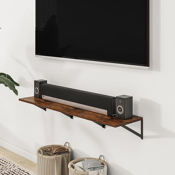 Heimlove 24" W x 12" D Wall Shelves for Books, 12 Inch Deep Floating Shelves Set of 3, Wide Floating Bookshelf with Metal Bracket for Living Room, Kitchen, Office, Bedroom and Decor - Rustic Brown