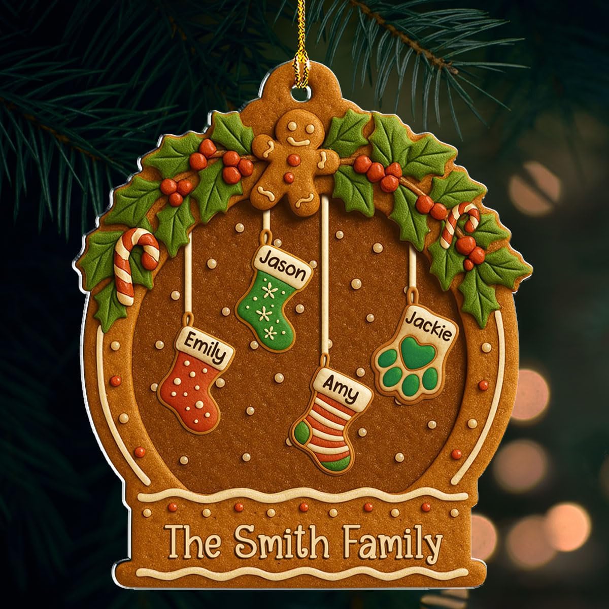 Personalized Family Ornament Christmas Cookies Style - Custom Stockings and Names Acrylic Ornament Gift Stocking Stuffers White Elephant Ideas (6)