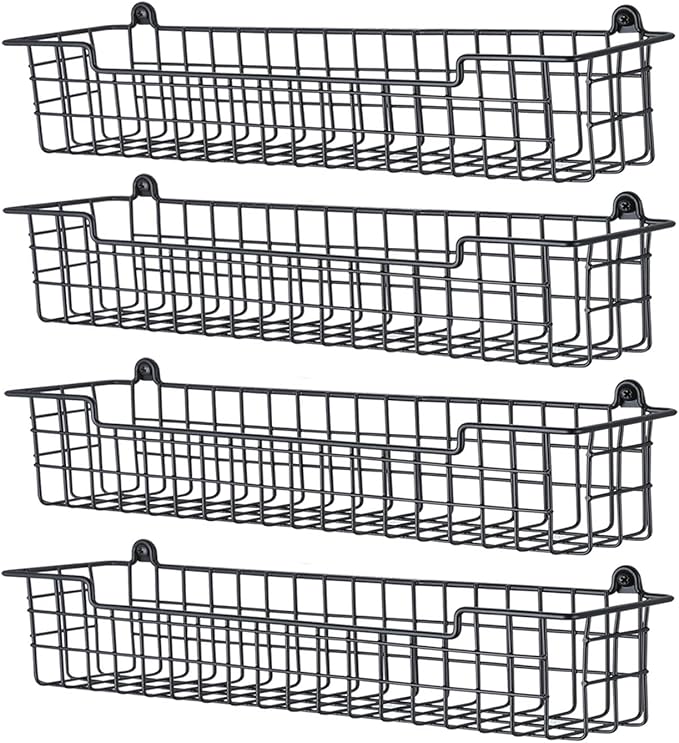 Spice Rack Organizer Wall Mount, Spice Organization Storage Shelf for Cabinet Door, 4 Packs Wall Spice Rack Saving Space for Kitchen, Black