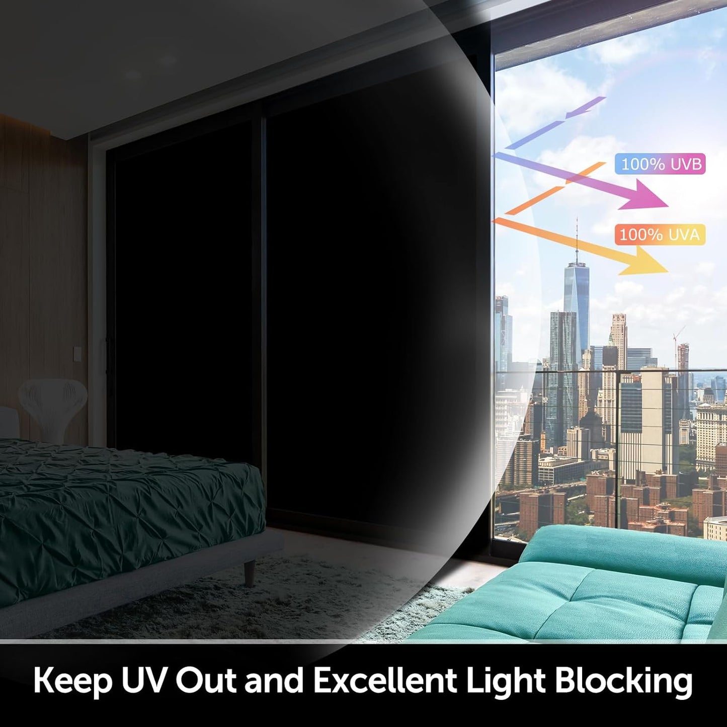 HIDBEA Mirror Blackout Window Film,100% Light Blocking Room Darkening Window Privacy Film,Mirror Glass Window Film Heat Control, Removable Window Cover Tint for Day Sleep (Mirror Black,17.7in x 6.5ft)