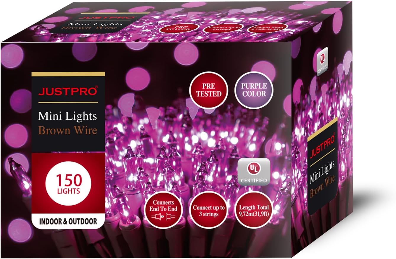 150LIGHTS Purple Extra-Bright with End Connectors Halloween Decorative Lights 9.72m UL Certified Mini String Light Set Waterproof for Halloween Home Garden Christmas Tree Party Patio Wedding