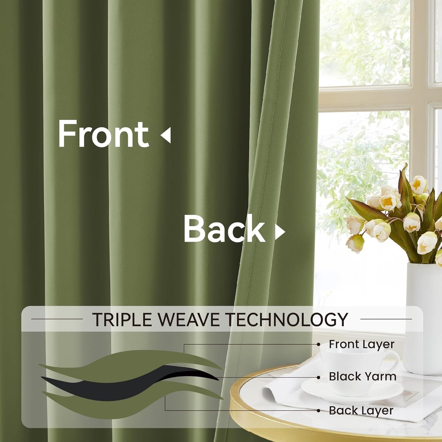 KangBang Pinch Pleated 108 Inch Blackout Curtains 2 Panels Set, Room Darkening Noise Canceling Polyester Window Treatments Elegant Memory Trained Drapes for Living Room Dining,40”Wx108”L, Sage Green