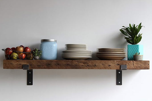 Urban Legacy Reclaimed Barn Beam Deep Shelves | Deep Shelves with Brackets Included, Set of 2 | (Natural Full Profile Bracket, 48" x 11" x 3")