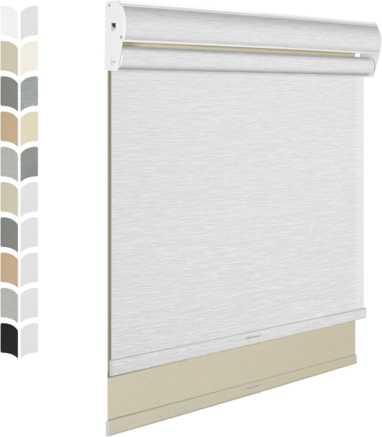 BERISSA Cordless Dual Roller Shades with Cassette Valance,Double Window Shades Blackout and Light Filtering Shades,Day and Night Roller Shades for Home Office Door.Beige and White.28 W x 72" H