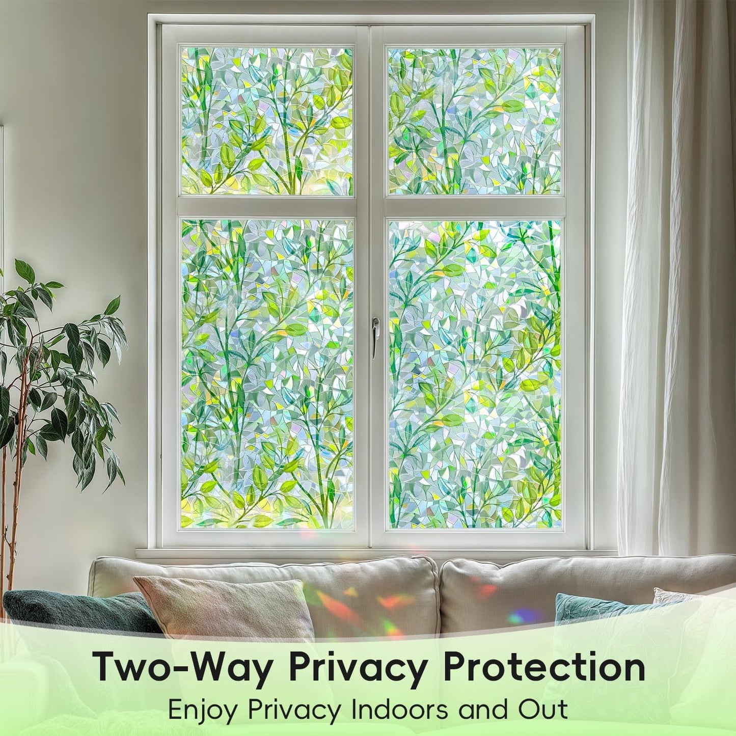 DUOFIRE Stained Glass Window Film Decorative Window Privacy Film Rainbow Diamond Grid Colorful Lattice Windows Cling Anti UV Static Cling Reusable Windows Decal for Home 11.8×39.3 inch