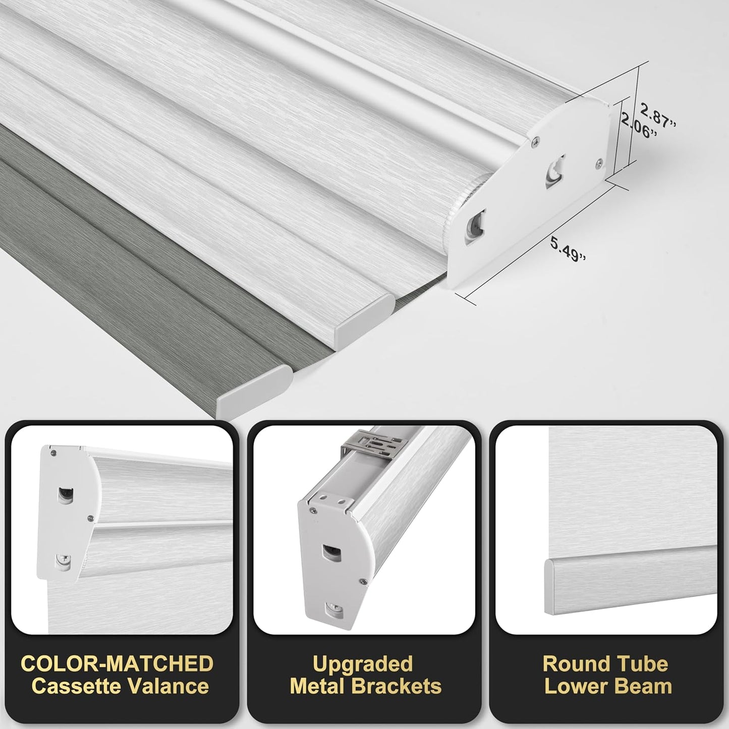 BERISSA Cordless Dual Roller Shades With Cassette Valance, Blackout and Light Filtering, Day and Night for Home Office Door - Grey and White, 31 W x 86" H