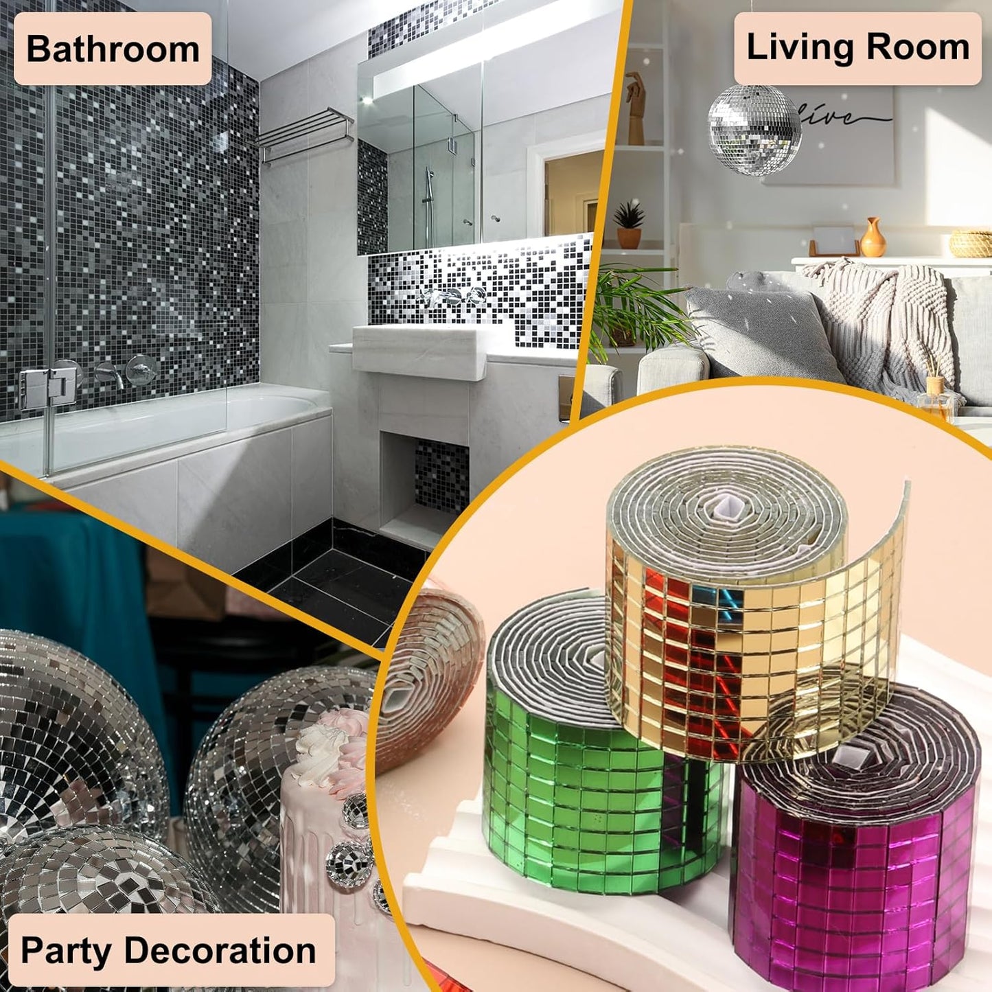 PATIKIL 5x5mm Self Adhesive Mirrors Mosaic Tiles, 10000 Pcs Square Mini Glass Mosaic Disco Tile Sticker for DIY Craft Disco Ball Party Decoration, Rose Red
