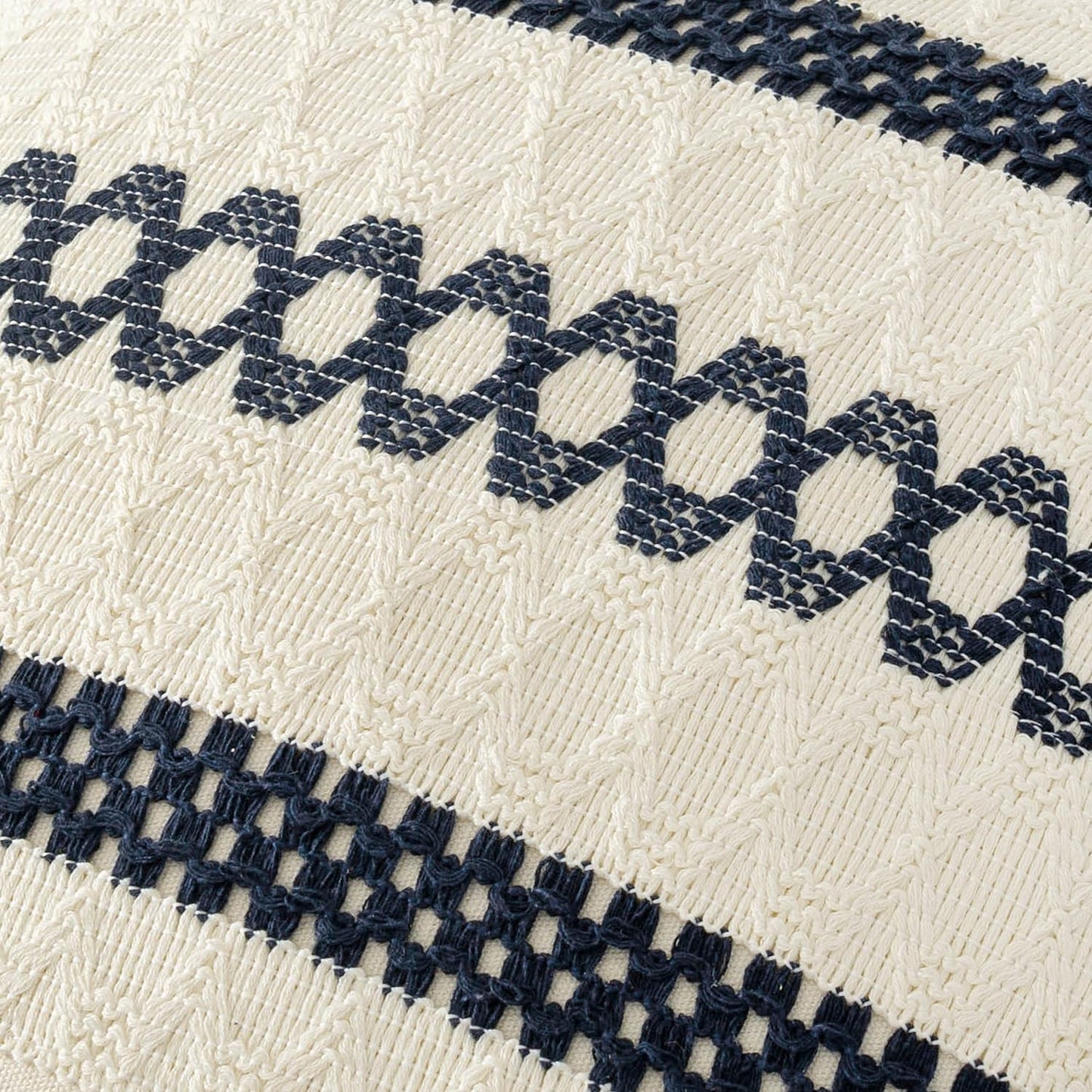 MIULEE Set of 2 Navy Blue Boho Decorative Pillow Covers 20x20 Inch Farmhouse Rustic Couch Throw Pillows Modern Spring Cotton Cushion Covers Retro Cute Macrame Woven Home Decor for Bed Sofa Chair
