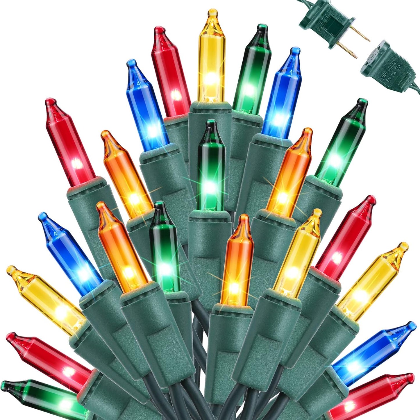 Toodour Multicolor Christmas Lights, 75ft 300 Count Incandescent Christmas String Lights, UL Certified Connectable Green Wire Xmas Lights for Tree, Holiday, Party, New Year, Indoor Xmas Decorations