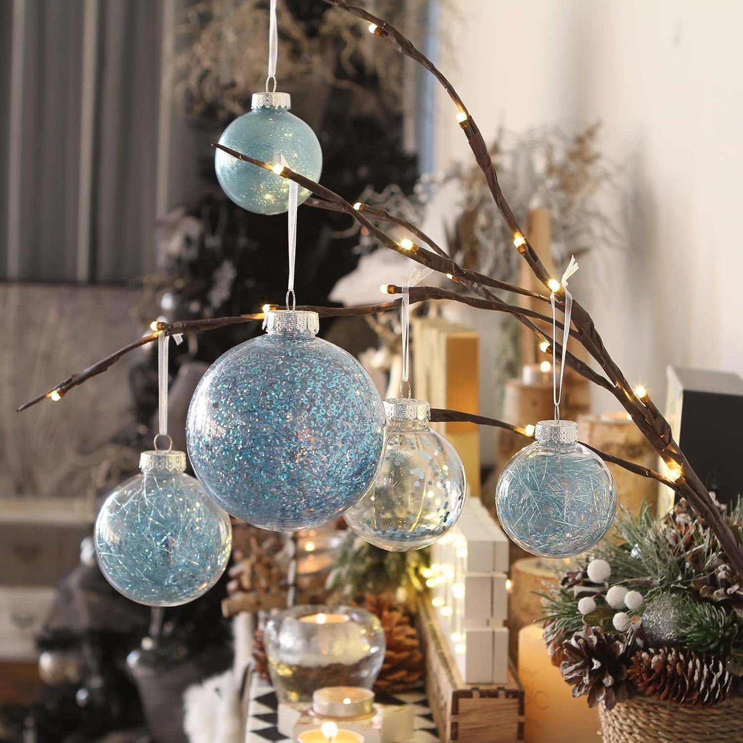 Sea Team Shatterproof Clear Plastic Christmas Ball Ornaments Decorative Xmas Balls Baubles Set with Stuffed Delicate Decorations (70mm/2.76 inch 24-Pack, Babyblue)