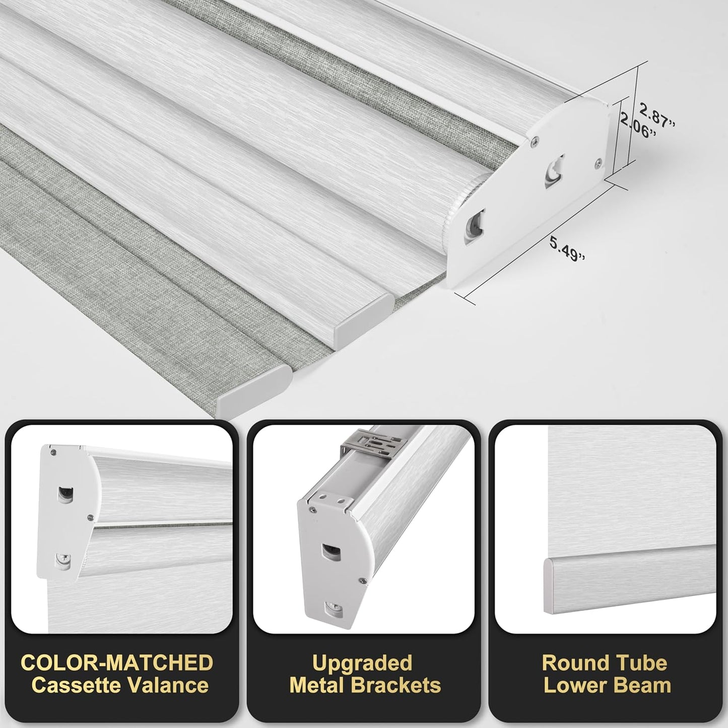 BERISSA Cordless Dual Roller Shades with Cassette Valance,Double Window Shades Blackout and Light Filtering Shades,Day and Night Roller Shades for Home Office Door.Linen Grey and White.67 W x 56" H