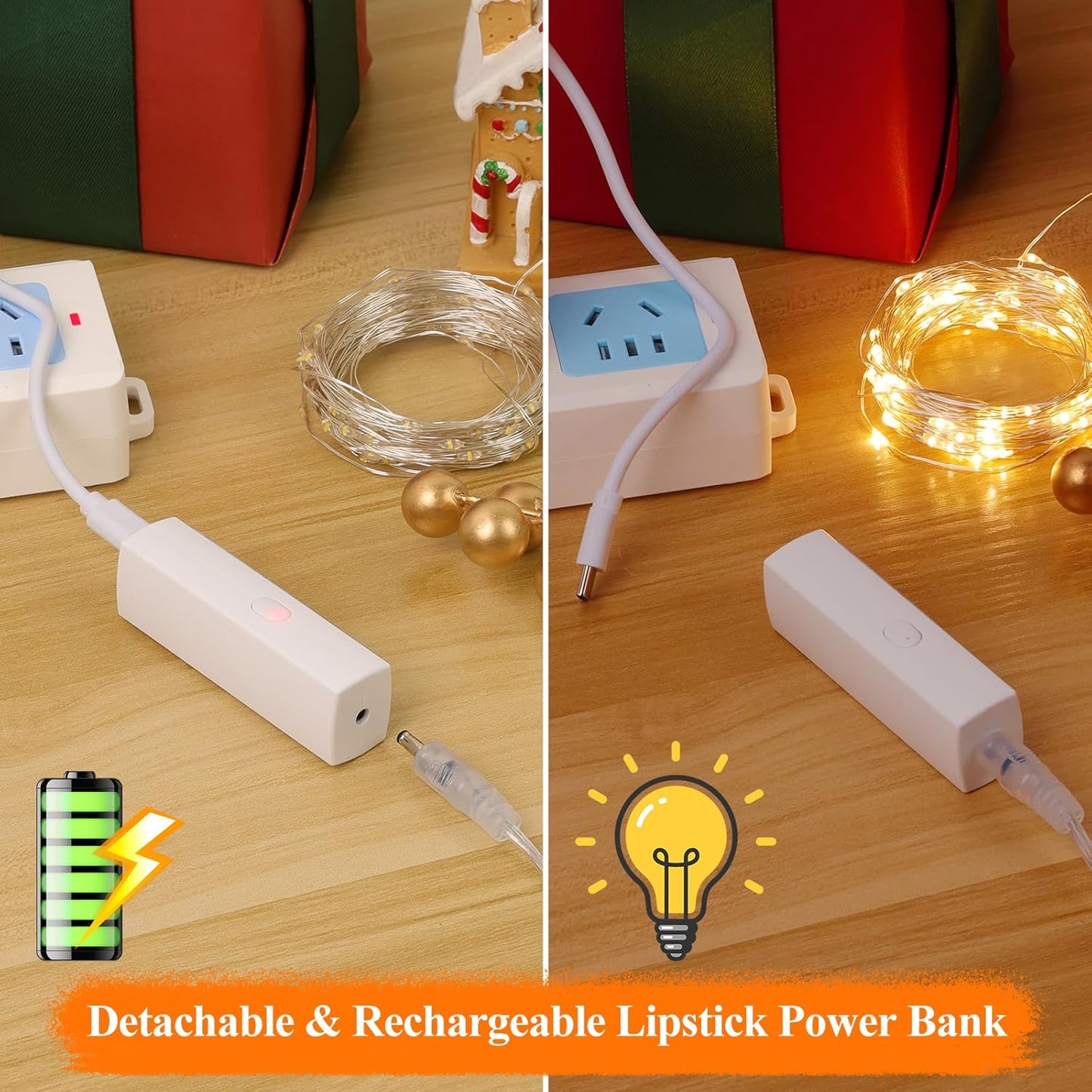 Lakumu Mini Fairy Lights Battery Operated, Twinkle Lights with Timer, Rechargeable LED String Lights for Bedroom, Christmas Decorations, Wedding, Vine, Centerpiece Table Decor (5M/16FT Orange)