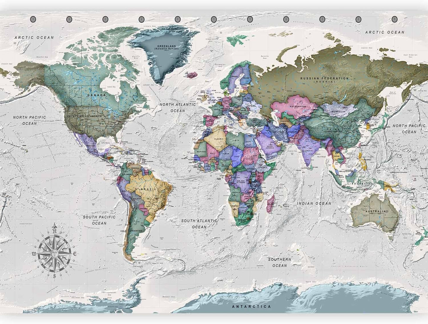 artgeist Wall Mural World Map 79x55 in - XXL Non-Woven Wallpaper Fleece Wall Decor Photo Print Picture Image Design Home Map of The World k-A-0380-a-a