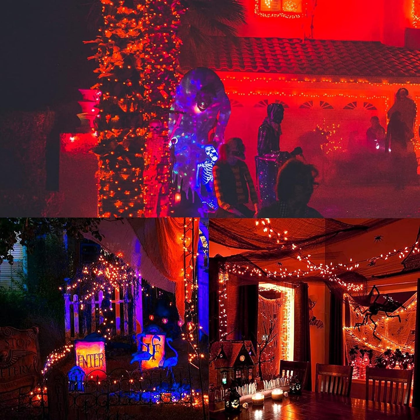 WATERGLIDE 2 Pack 50 LED Outdoor Halloween Lights, 16 FT Mini String Light with 8 Modes, Waterproof Battery Operated Tree Lights for Indoor Outdoor Patio Garden Party Wedding Decoration, Orange