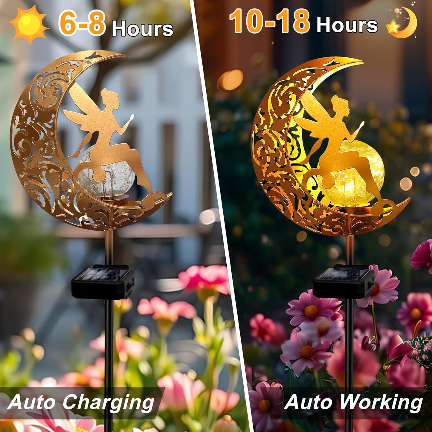 YJFWAL 2 Pack Garden Solar Lights Pathway Stake Lights Moon Fairy Glass Globe with Angel Decor, Gardening Birthday Gift for Mom Grandma Friends, Outdoor Decor Light Waterproof for Walkway, Yard, Patio