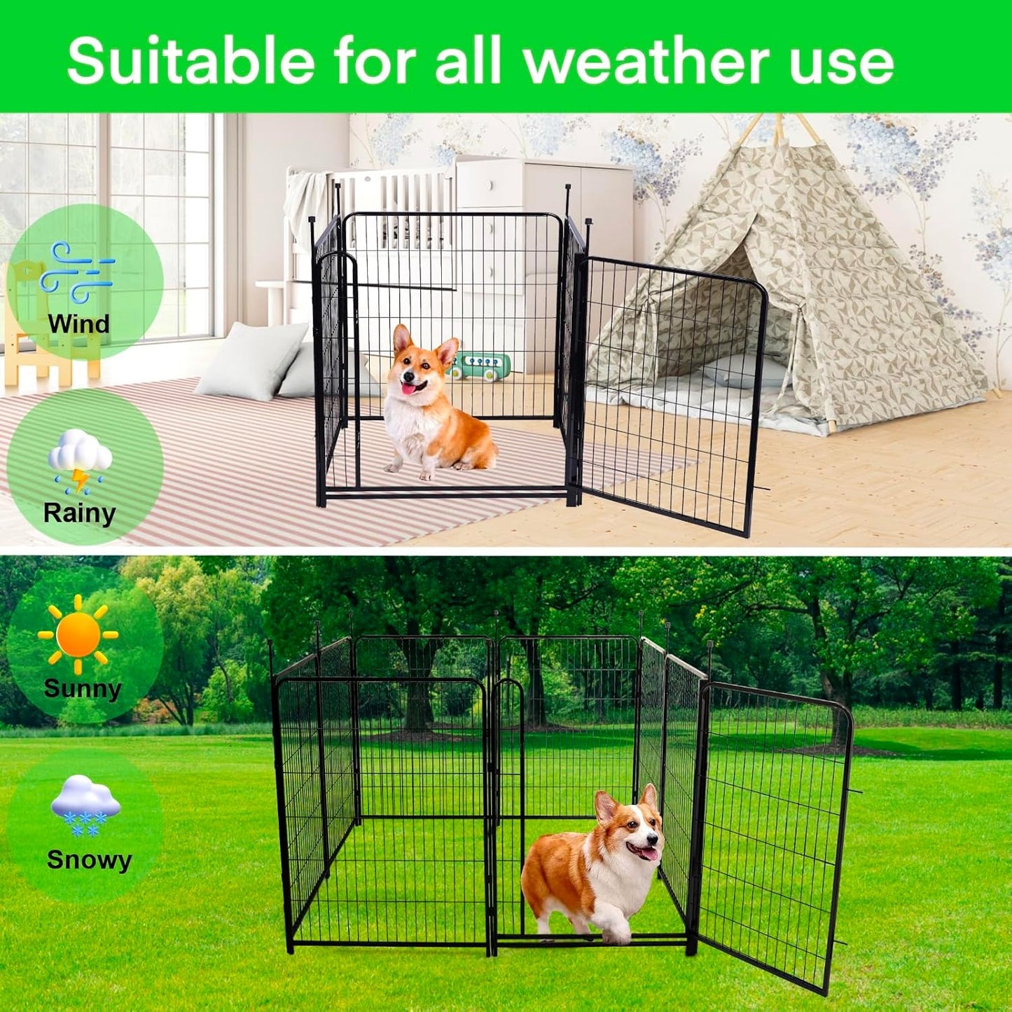 Tall Garden Fences and Borders, 54 in(H) Dog Fences for The Yard, 4 Panels Total 8.9 Ft Long, Gate 21 Inches Wide with Low Sills. Dog Fence Outdoor or Indoor. Fencing for Garden Beds
