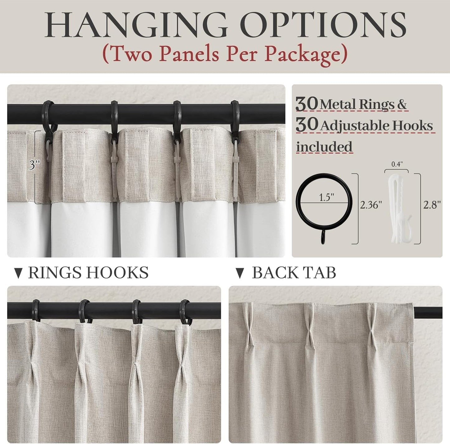 100 Inch Length Extra Wide Pinch Pleated Blackout Curtains 84 Inch Long for Living Room,Farmhouse Natural Linen Thick Burlap Heavy Duty Insulated Sliding Door Large Window Drapes(100"W x 84"Lx2Panels)