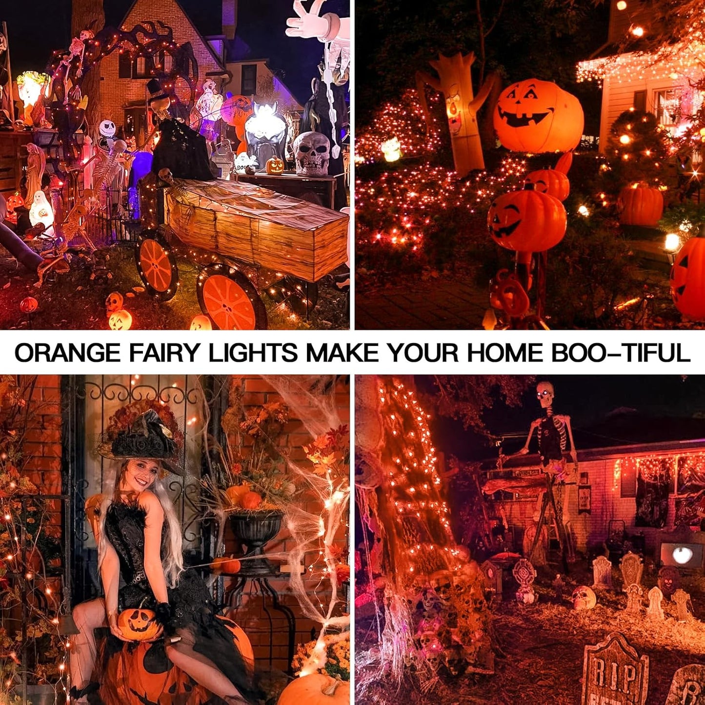 suddus Halloween Lights Battery Operated, 33ft 100 LED Orange String Lights for Outside Decorations Waterproof, Fairy Lights with Timer and Remote for Party, Yard, Outdoor, Tree, Wedding, Rroom Decor