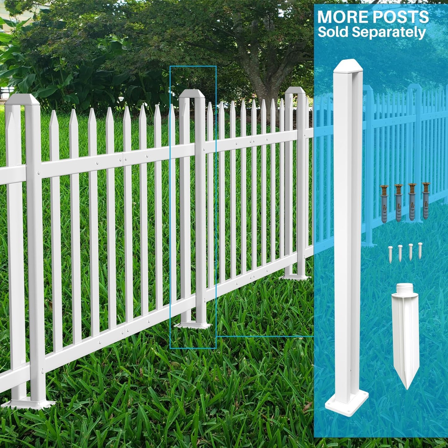 Patio 8 Sets Vinyl Picket Fence Panels 30" H x 84" W White PVC Decorative Fence for Front Yard Porch Patio Deck Pool Air Conditioner Fence Safety Dog Fence (34 Pickets, Straight)