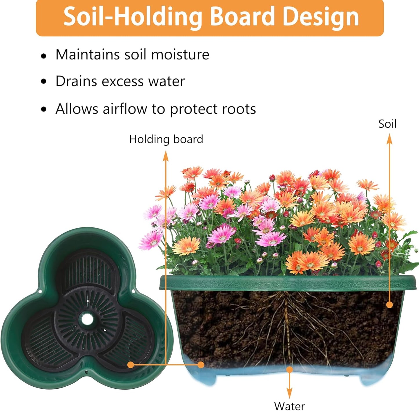 VECELO 5 Tier Vertical Garden Planter, Self Watering Stackable Planters with Wheels for Strawberries, Herbs, Flowers, Vegetables, Dark Green