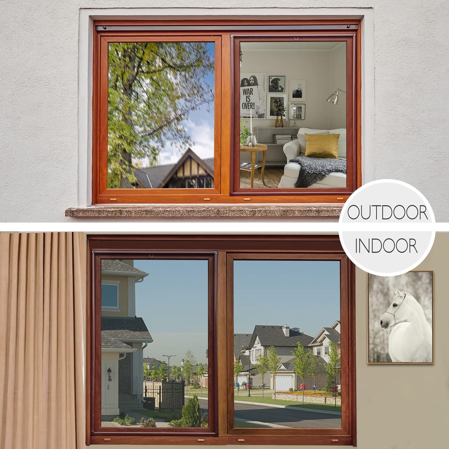 HIDBEA One Way Window Privacy Film Daytime, Heat Control UV Blocking Reflective Mirror Window Tint for Home, Non-Adhesive Self Static Cling Window Stickers (Silver, 17.5 Inch x 6.5 Feet)