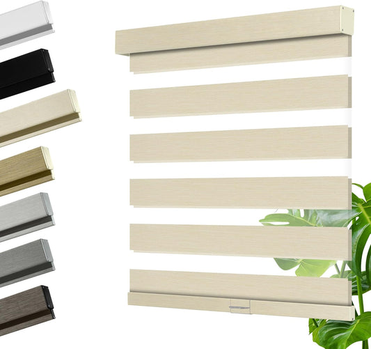 Cordless Zebra Blinds for Windows, Blackout Interior Blinds,Easy to Install,UV Protection,for Offices and Home,Custom Roller Shades, Mousse Beige,65" W x 56" H