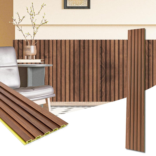 Art3d WPC Wainscoting Panels, 16-Pack 48 x 6 Inch 3D Wall Accents for Interior Wall Decor, Living Room, Bedroom, Teak