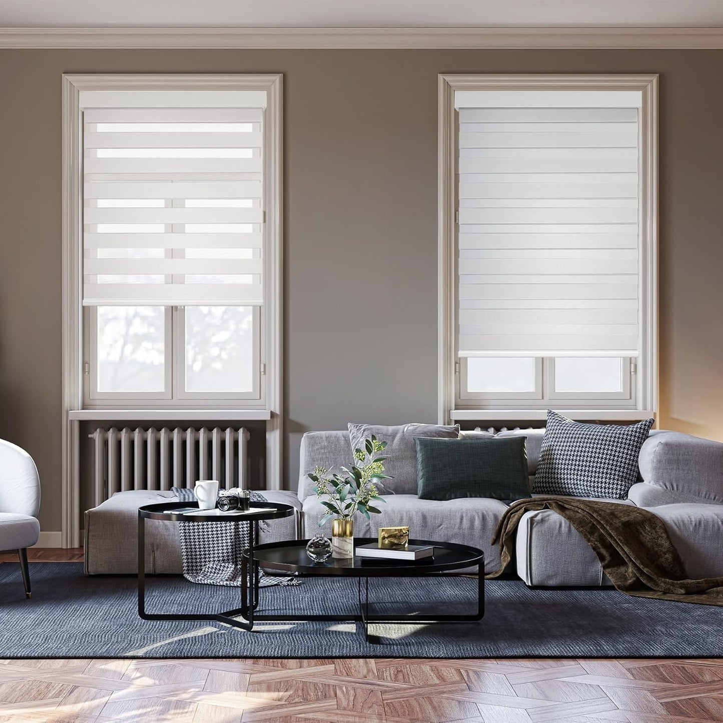 HESTIA Cordless Zebra Blinds Light Filtering Roller Shades Blackout Indoor Window Blind for Home Office,White,28" W x 60" H