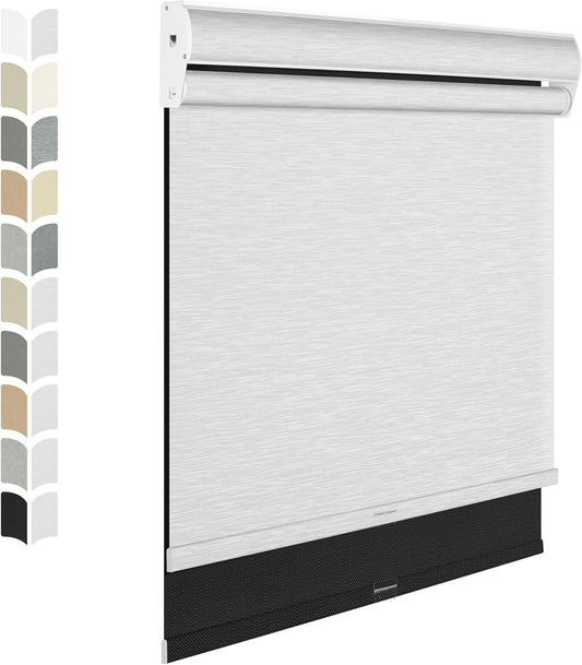 BERISSA Cordless Dual Roller Shades with Cassette Valance, Blackout and Light Filtering Shades for Home Office. Linen Black and White. 53 W x 48" H
