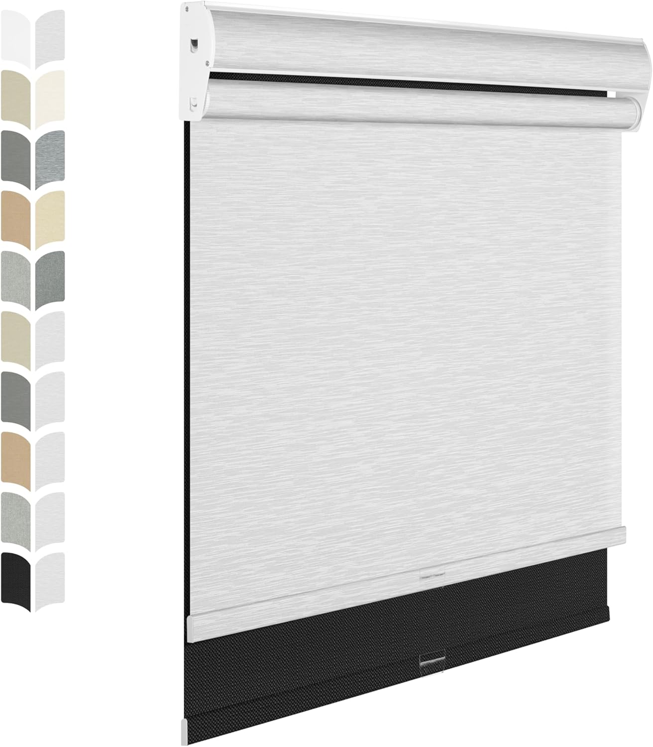 BERISSA Cordless Dual Roller Shades with Cassette Valance,Double Window Shades Blackout and Light Filtering Shades,Day and Night Roller Shades for Home Office Door.Linen Black and White.53 W x 36" H