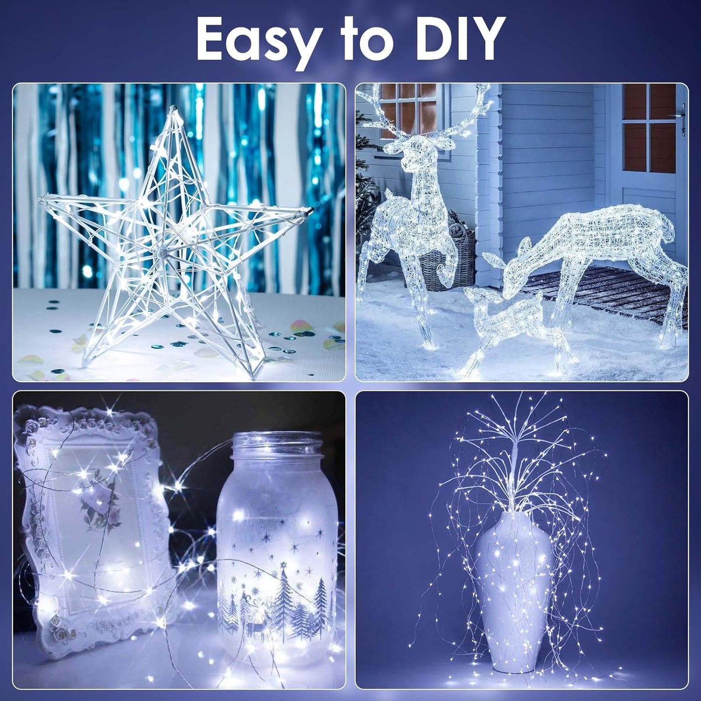 4-Pack Fairy Lights Battery Operated with Timer, Waterproof 16FT 50 LED String Lights Indoor Outdoor, Cuttable Starry Fairy Lights for Christmas Home Bedroom Wedding DIY Centerpiece Decor (Cool White)