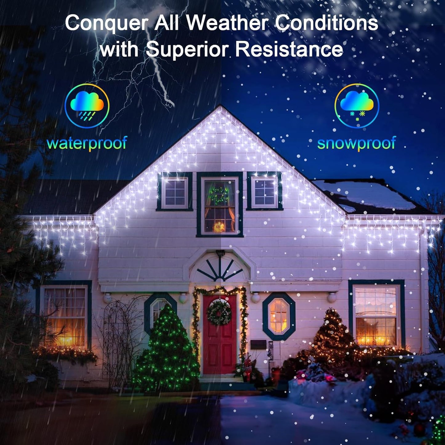 132FT 1332 LED Outdoor Christmas Lights - 296 Ice Drops, 12 Pro Modes with Timer Memory & Brightness, Waterproof Hanging Ice String Light for Holiday Wedding Garden Fence House Decor (Cool White)