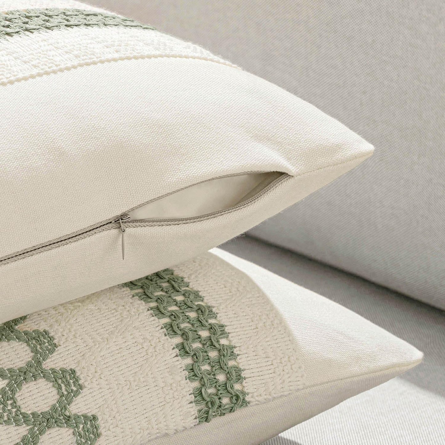 MIULEE Set of 2 Sage Green Boho Decorative Pillow Covers 18x18 Inch Farmhouse Rustic Couch Throw Pillows Modern Summer Cotton Cushion Covers Retro Cute Macrame Woven Home Decor for Bed Sofa Chair