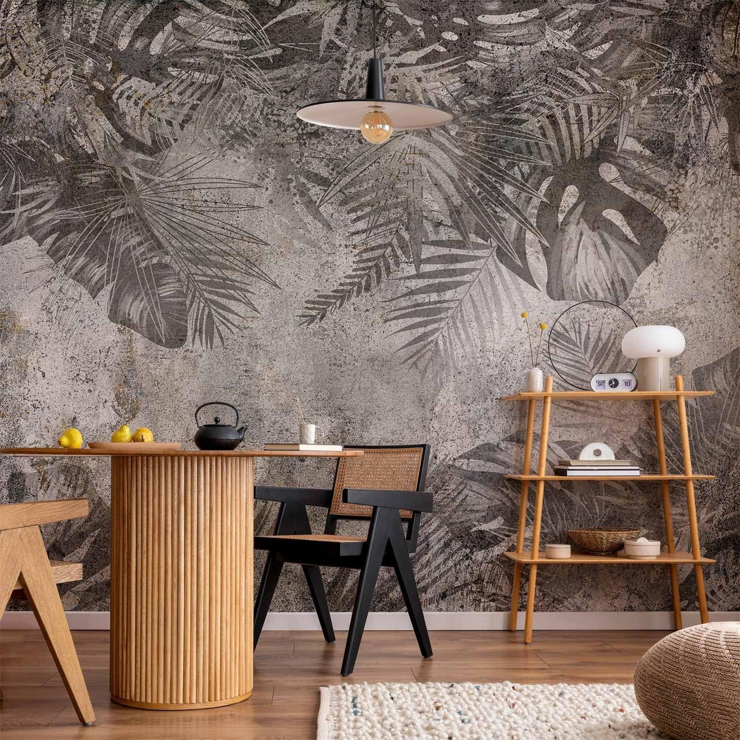 artgeist Premium Wall Mural Tropical Leaves 177x124 in - XXL Non-Woven Wallpaper Fleece Wall Decor Photo Print Picture Image Design Landscape Palms Leaves Monstera Grey b-C-0825-a-a