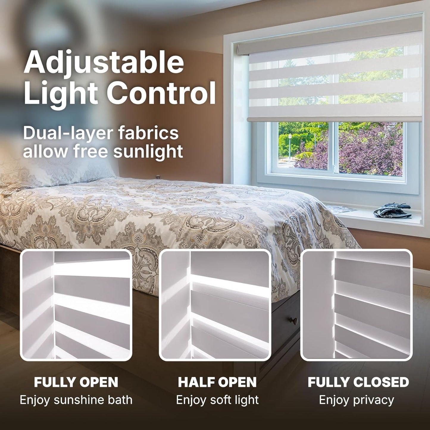 HESTIA Cordless Zebra Blinds Light Filtering Roller Shades UV Blocking Blackout Privacy Indoor Window Shades for Home Office Day and Night, Black,33" W x 60" H