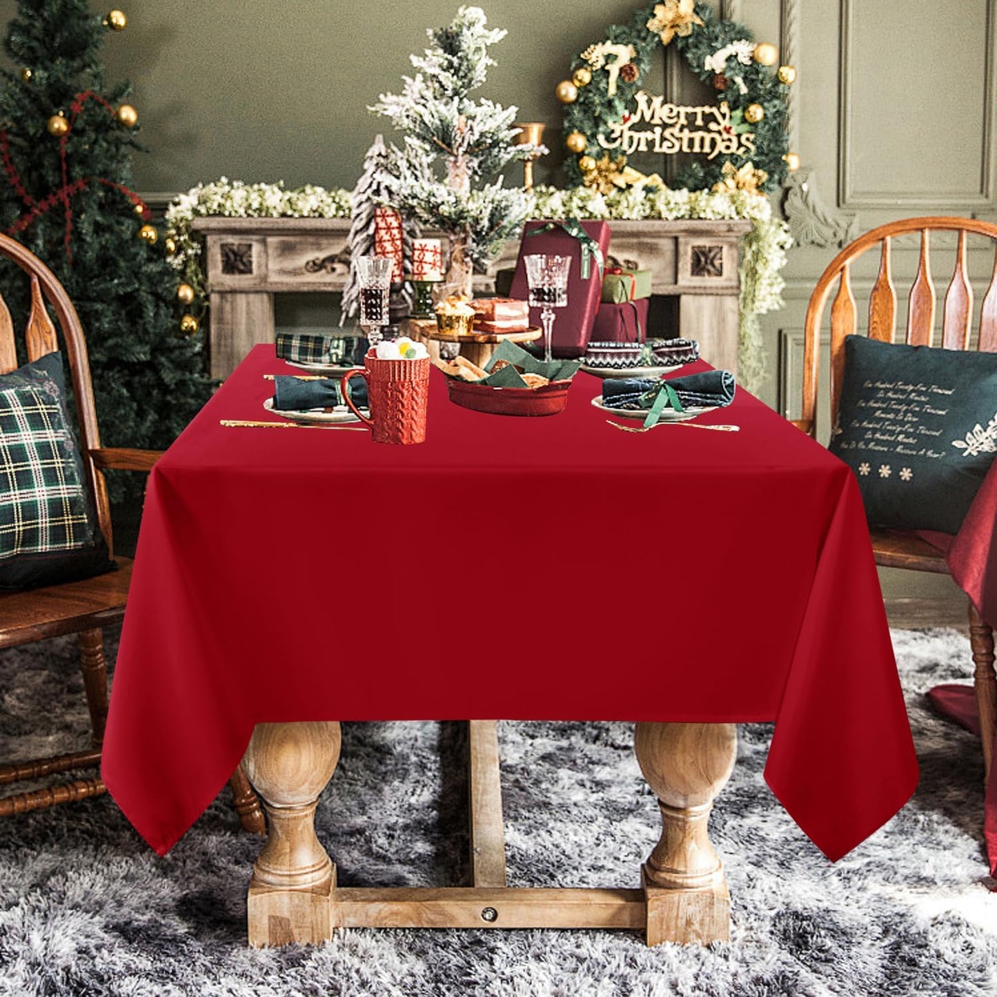 sancua Rectangle Tablecloth - 70 x 120 Inch - Stain and Wrinkle Resistant Washable Polyester Table Cloth, Decorative Fabric Table Cover for Dining Tables, Buffet Parties and Camping, Red