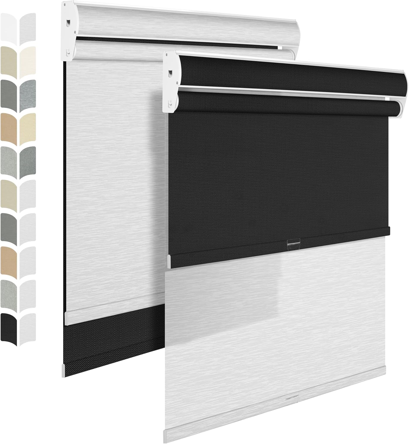 BERISSA Cordless Dual Roller Shades with Cassette Valance,Double Window Shades Blackout and Light Filtering Shades,Day and Night Roller Shades for Home Office Door.Linen Black and White.52 W x 36" H