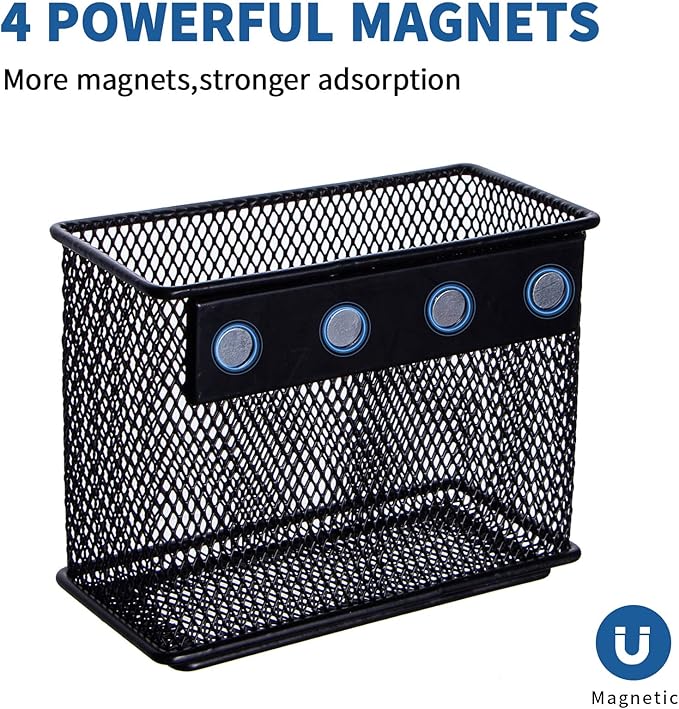 dedoot Minimalist Black Magnetic Pen Holder, 4.7x2.3x3.7inch Strong Mesh Magnetic Holder for Whiteboard Marker, Refrigerator, Locker