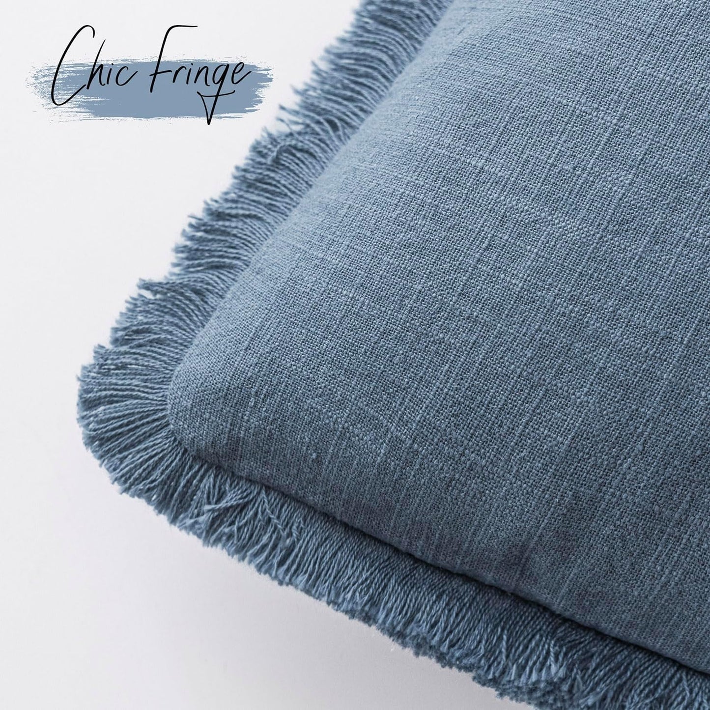 Foindtower Set of 2 Decorative Linen Fringe Throw Pillow Covers Cozy Boho Farmhouse Cushion Cover with Tassels Soft Accent Pillowcase for Couch Sofa Bed Living Room Home Decor, 18×18 Inch, Misty Blue