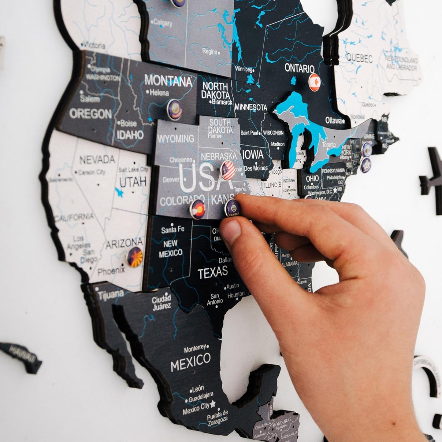 Handmade 3D Wood World Map Wall Art Large Wall Decor Track Your World Travels - Special For Home, Kitchen And Office (Pins, Flags Push Pins)