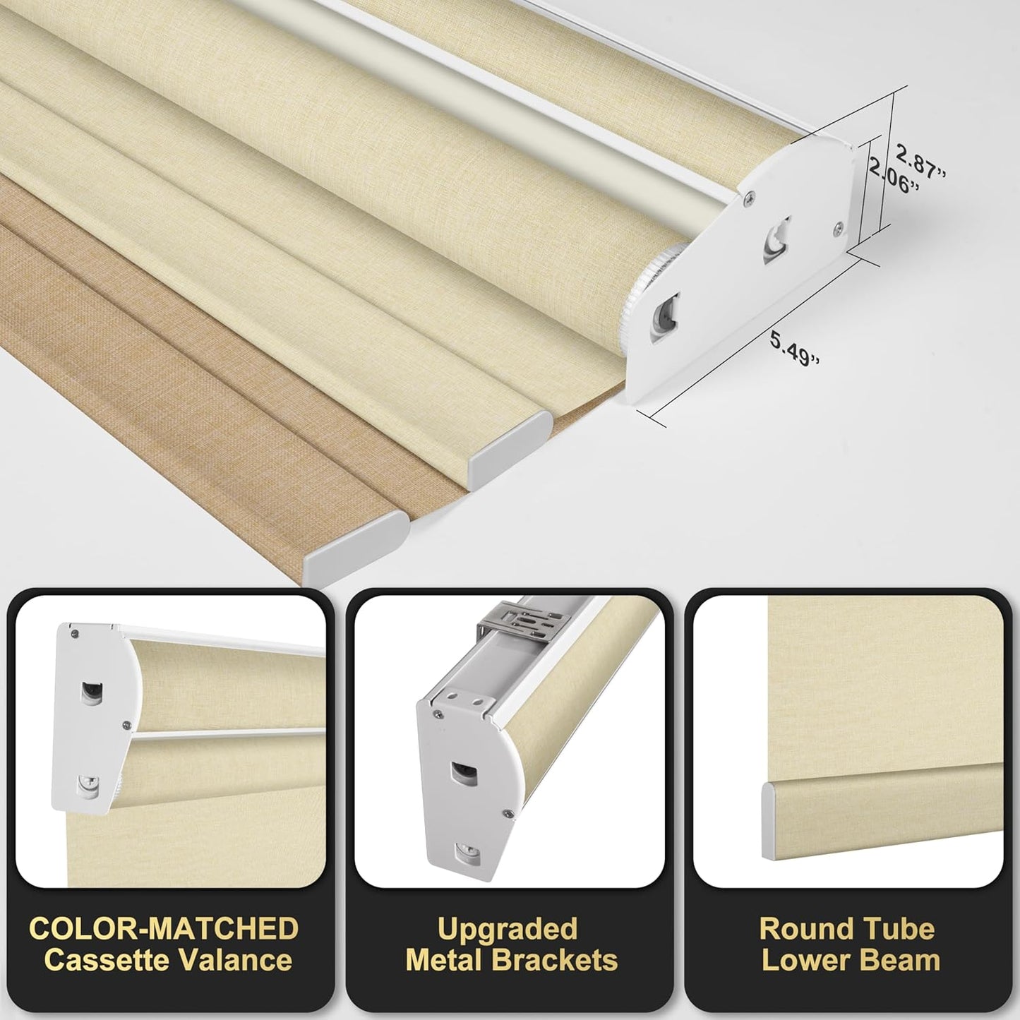 BERISSA Cordless Dual Roller Shades with Cassette Valance, Double Window Shades - Blackout and Light Filtering - Day and Night for Home Office Door. Linen Beige. 78 W x 48" H