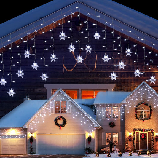 Brightown Christmas Icicle Lights Outdoor, 33 Feet 60 Drops with 300 LED, Twinkle Fairy String Lights 8 Modes Waterproof Connectable for Christmas Decorations (Pure White)