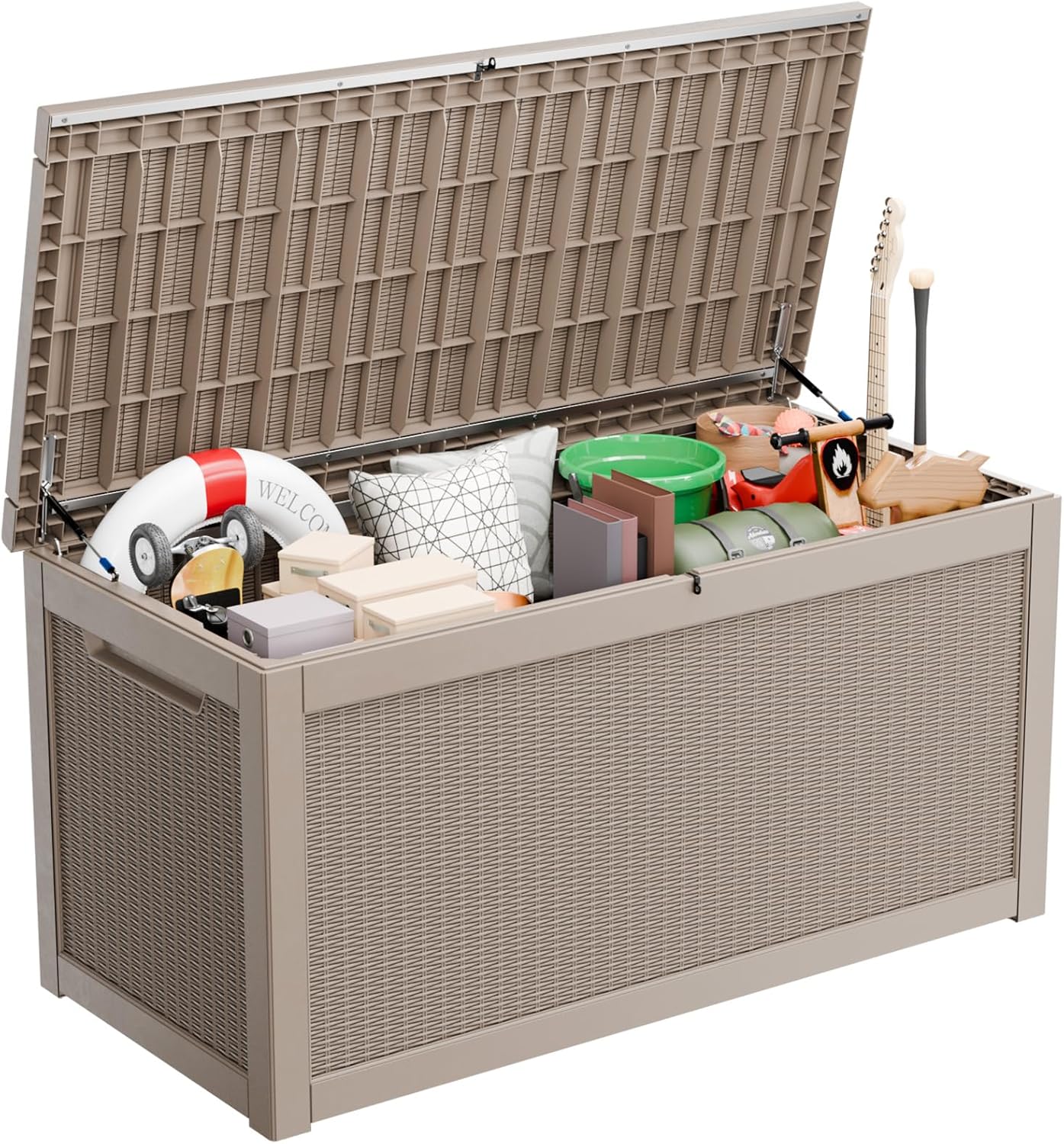 Vixzen 260 Gallon Resin Deck Box, Lockable Outdoor Storage Box for Patio Cushions Storage Furniture,Garden Tools, Pool Supplies, Weatherproof and UV Resistant- Grey