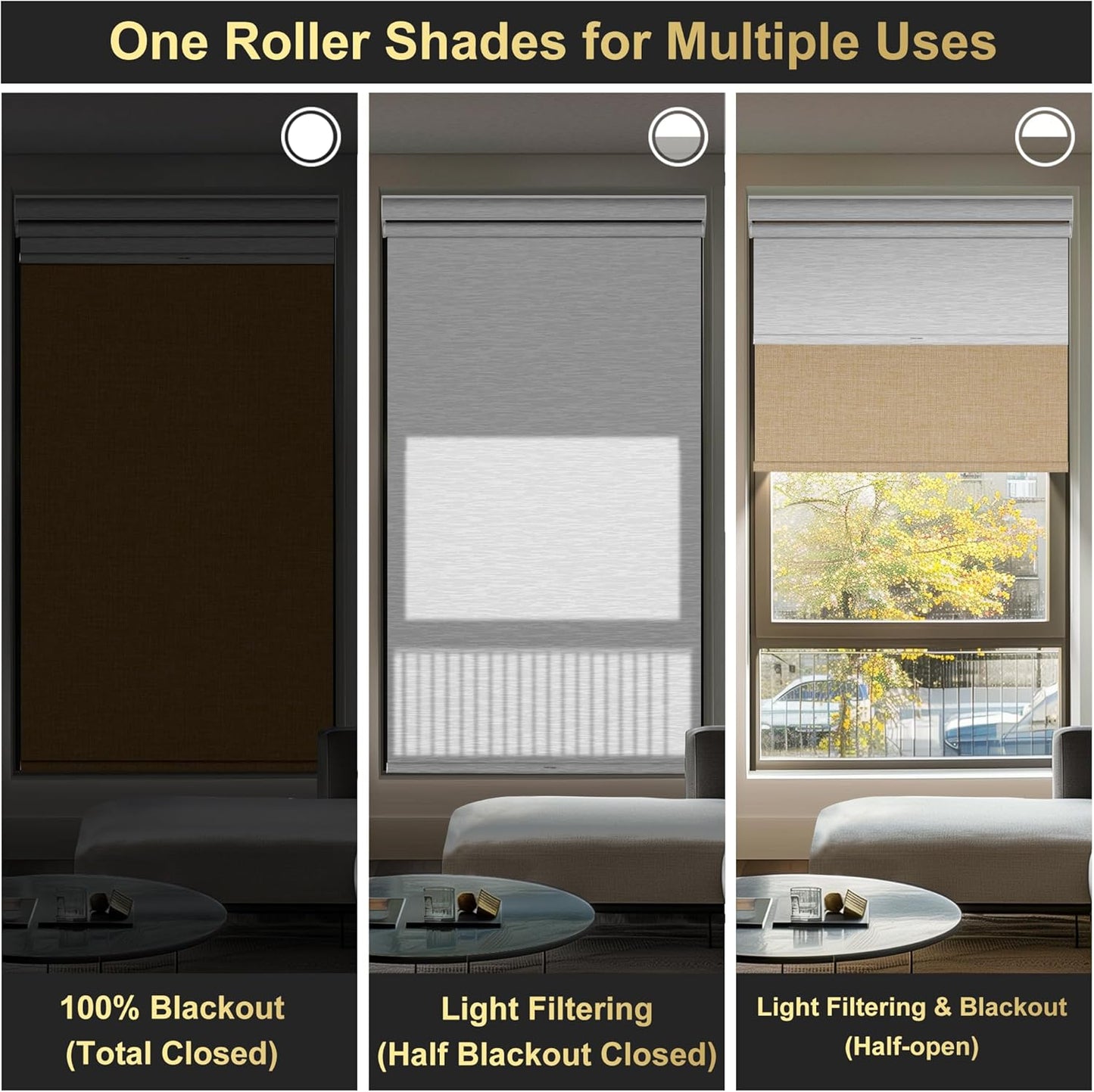 BERISSA Cordless Dual Roller Shades with Cassette Valance, Blackout and Light Filtering, Day and Night for Home Office/Door. Linen Beige/White, 52 W x 86" H