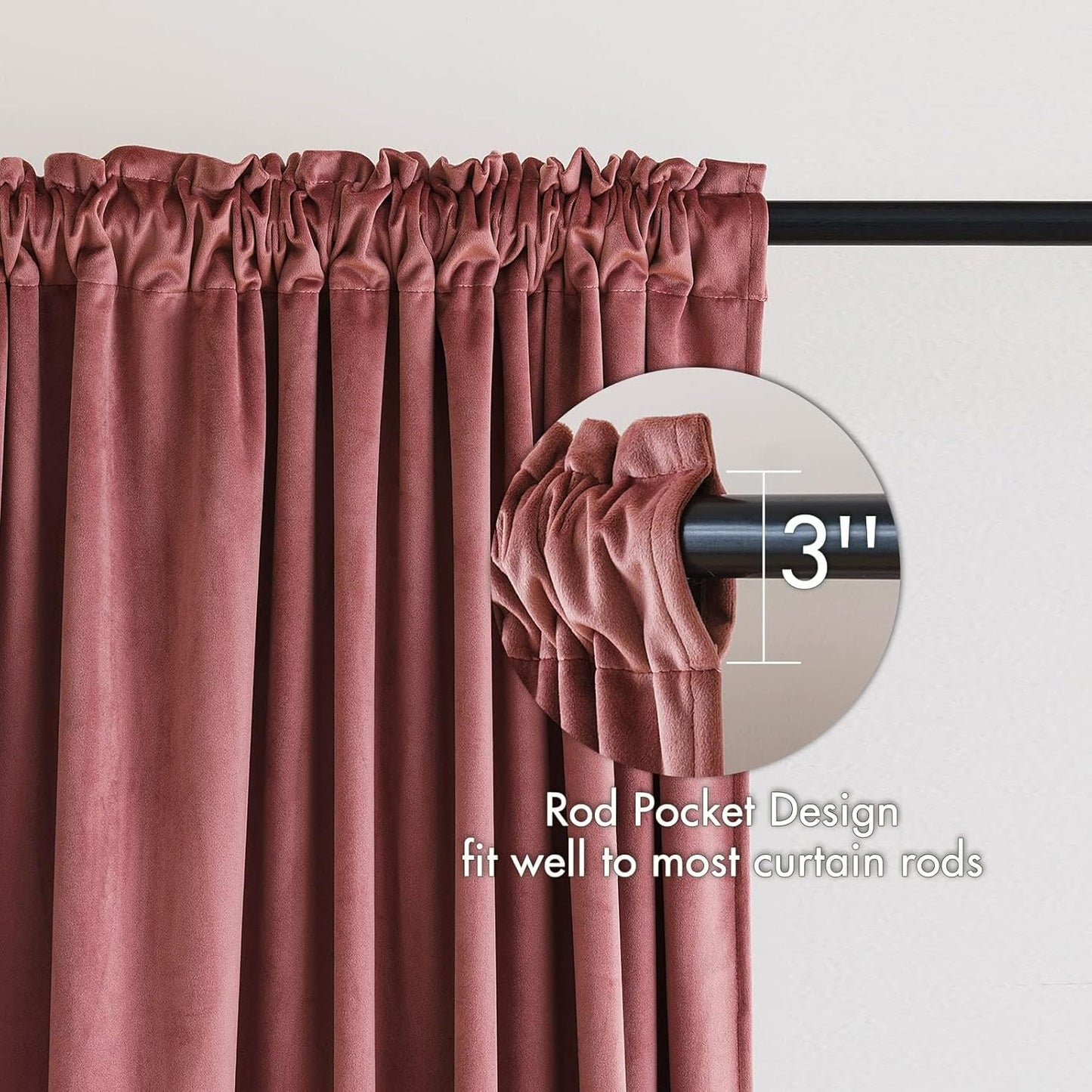 MIULEE Dusty Rose Pink Velvet Curtains Thermal Insulated Blackout Curtain Drapes for Bedroom Living Room Darkening 100 Inches Long Curtains Panels Rod Pocket Set of 2