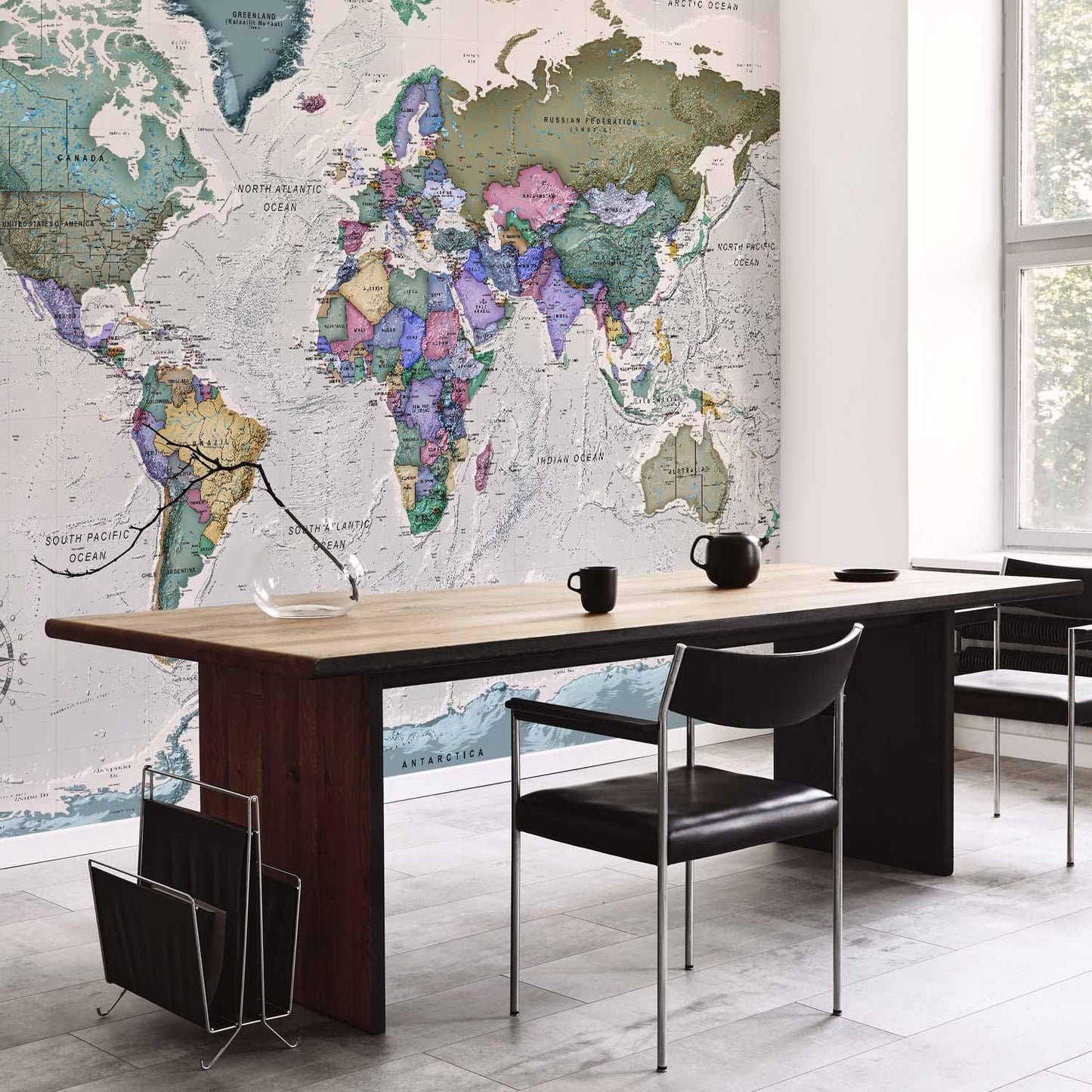 artgeist Premium Wall Mural World Map 138x101 in - XXL Non-Woven Wallpaper Fleece Wall Decor Photo Print Picture Image Design Home Map of The World k-A-0380-a-a