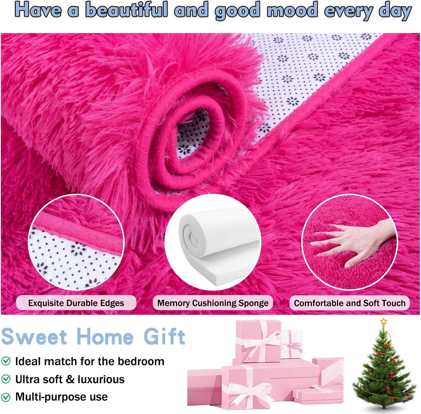 Rezutan Soft Fluffy Rug for Living Room Bedroom, Large Comfy Modern Shaggy Fuzzy Kids, Plush Indoor Nursery Classroom Home Decor Bedside Rug with Non-Slip Bottom, Hot Pink, 5X7 Feet